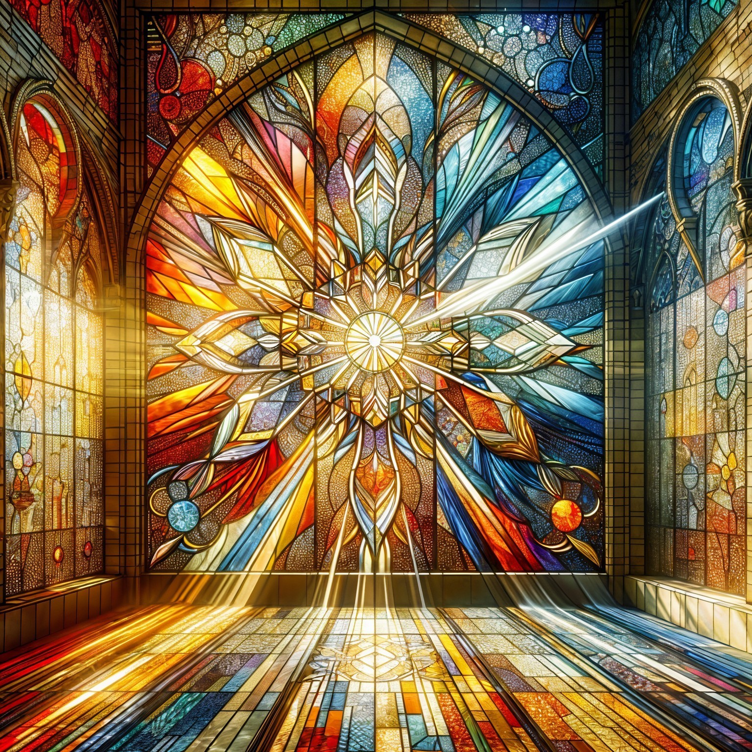 Intricate Stained Glass Window with Colorful Patterns