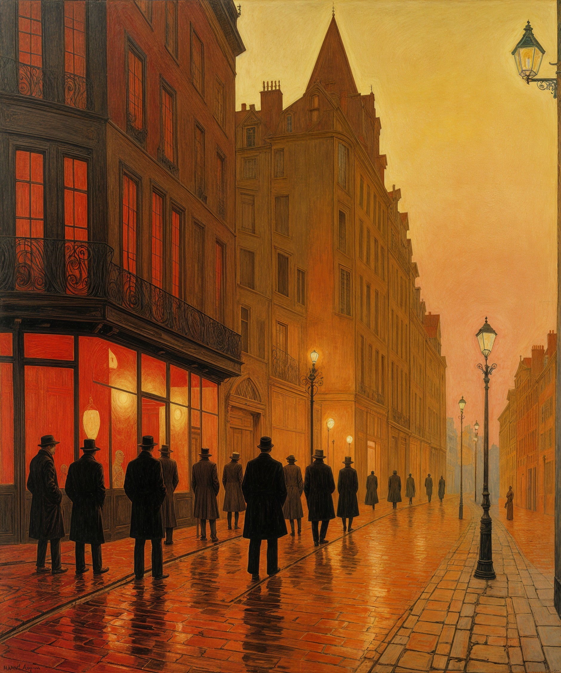 Serene European Street Scene at Dusk with Reflections