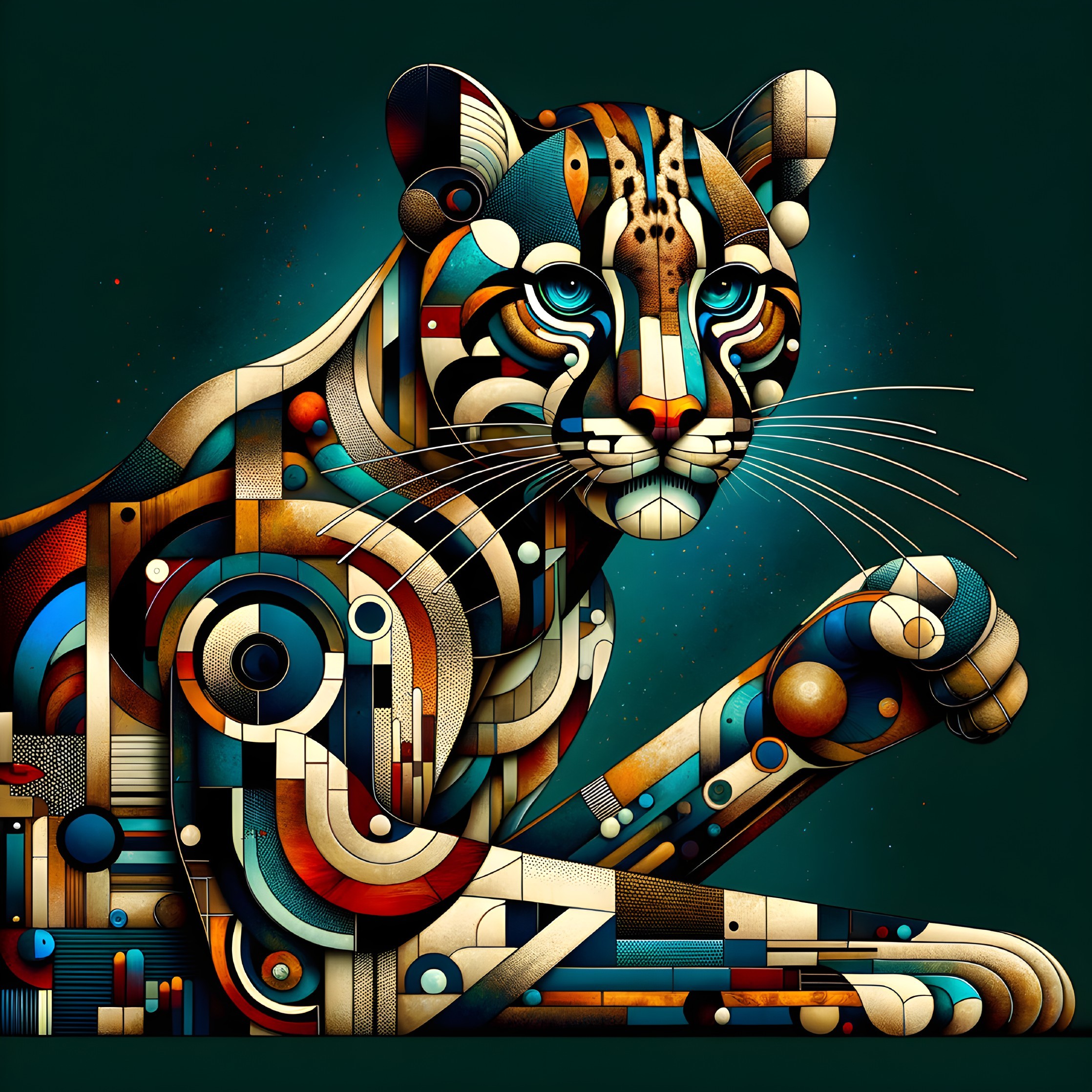 Stylized Tiger in Vibrant Geometric Patterns