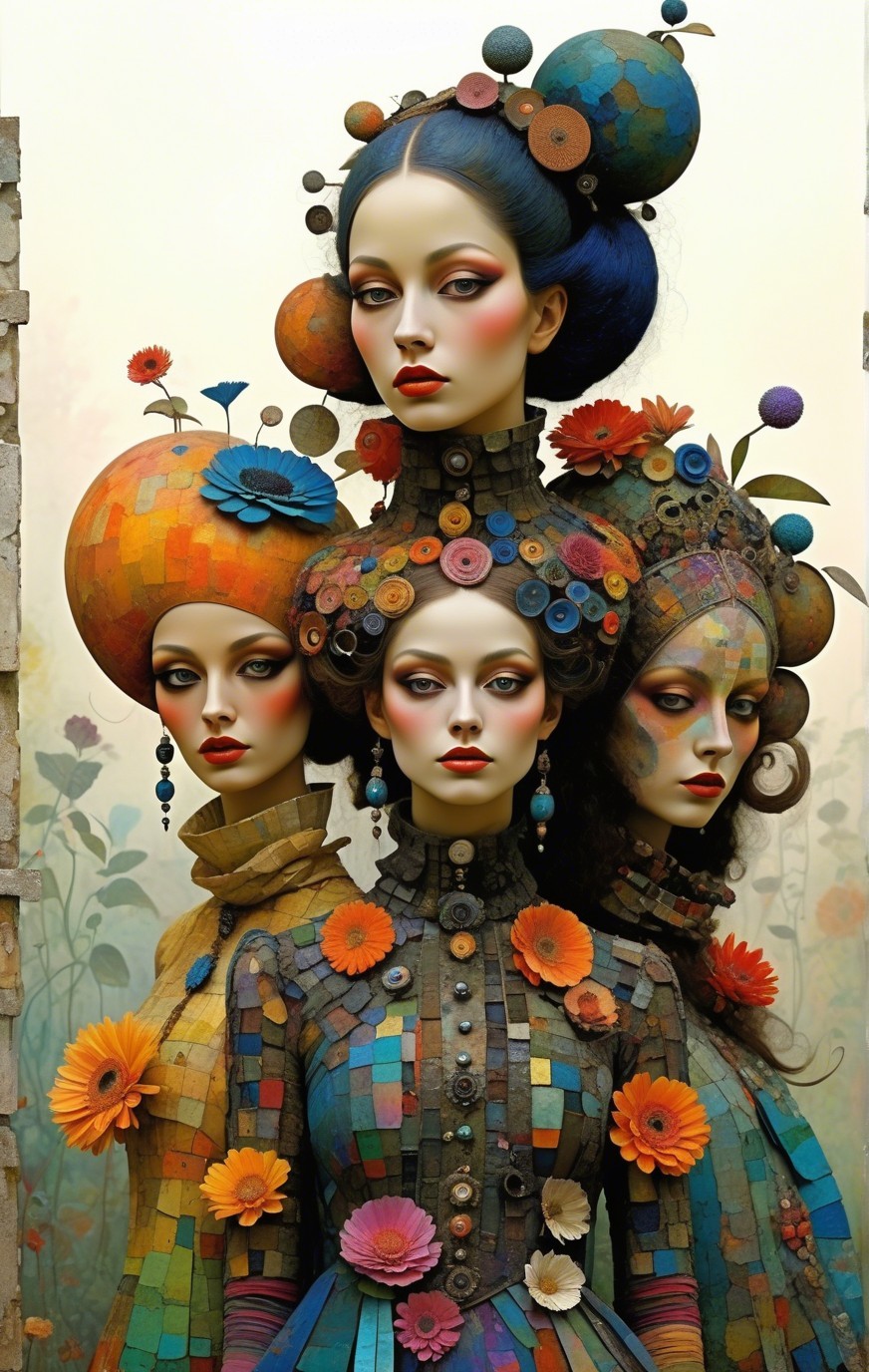 Whimsical Art Piece of Three Women in Abstract Style