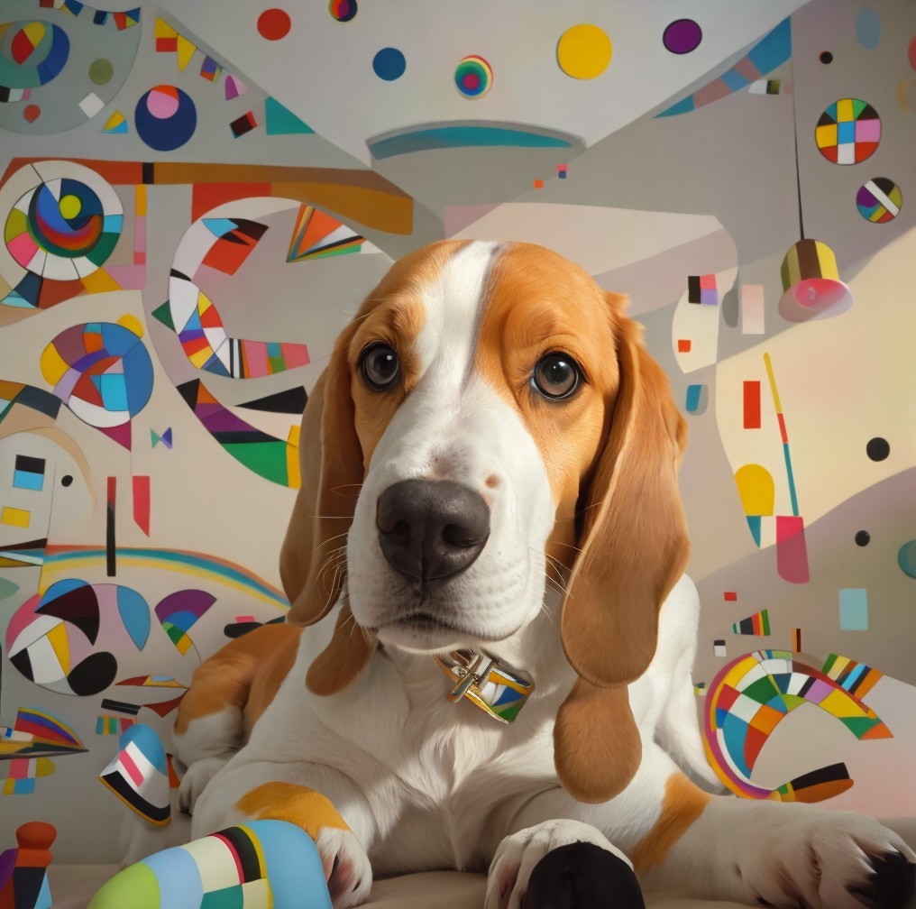 Beagle Resting Against Colorful Abstract Backdrop