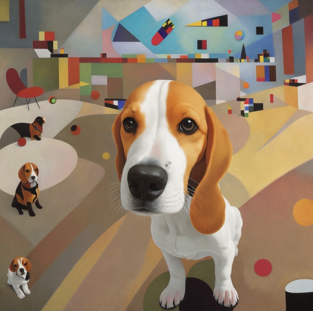 Abstract Beagle in Colorful Geometric Environment