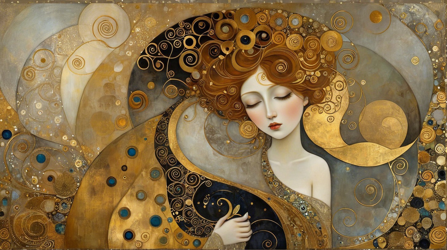 Illustrative Portrait of a Woman with Golden Curls