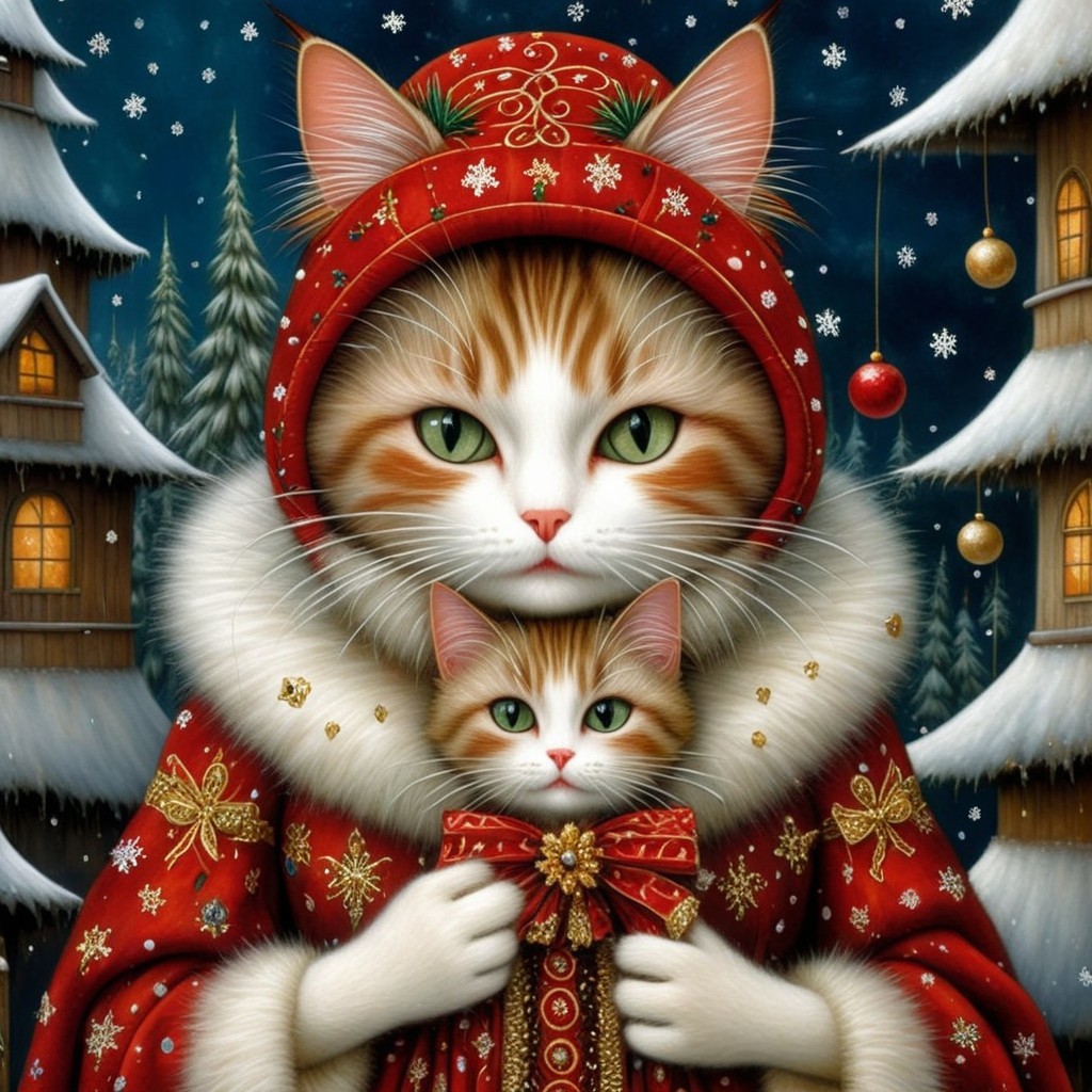 Digital Painting of Tabby Cats in Festive Cloaks