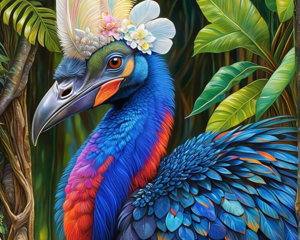 Detailed Illustration of a Colorful Jungle Bird