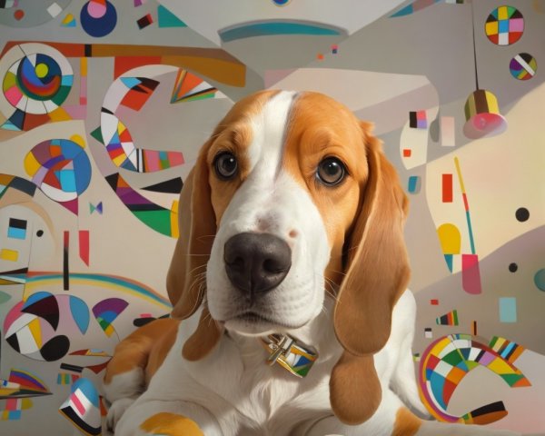 Beagle Resting Against Colorful Abstract Backdrop