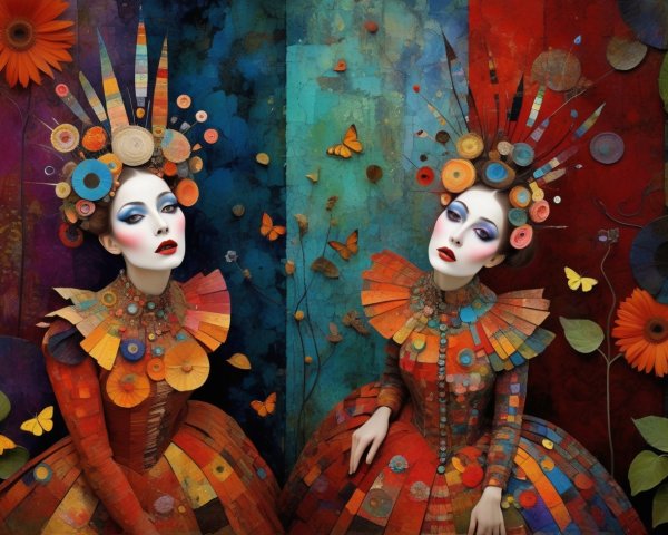 Decorative Dresses and Hats with Colorful Makeup