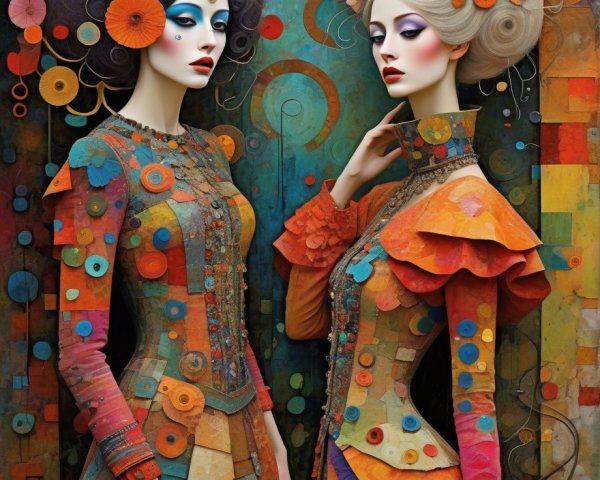 Stylized Women in Colorful Abstract Room Setting