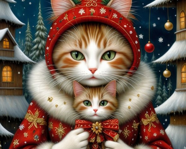 Digital Painting of Tabby Cats in Festive Cloaks