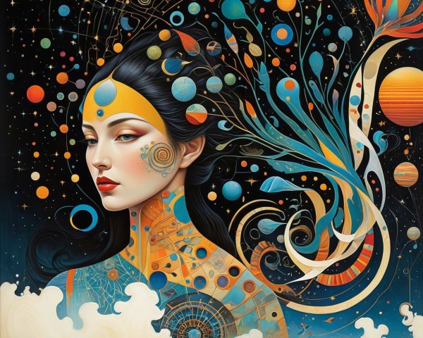 Abstract Portrait of a Celestial Goddess in Cosmic Theme