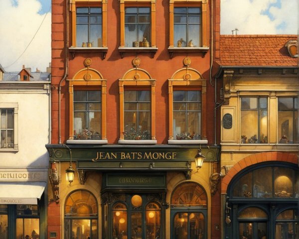 Warmly Lit European Street Scene in Oil Painting Style