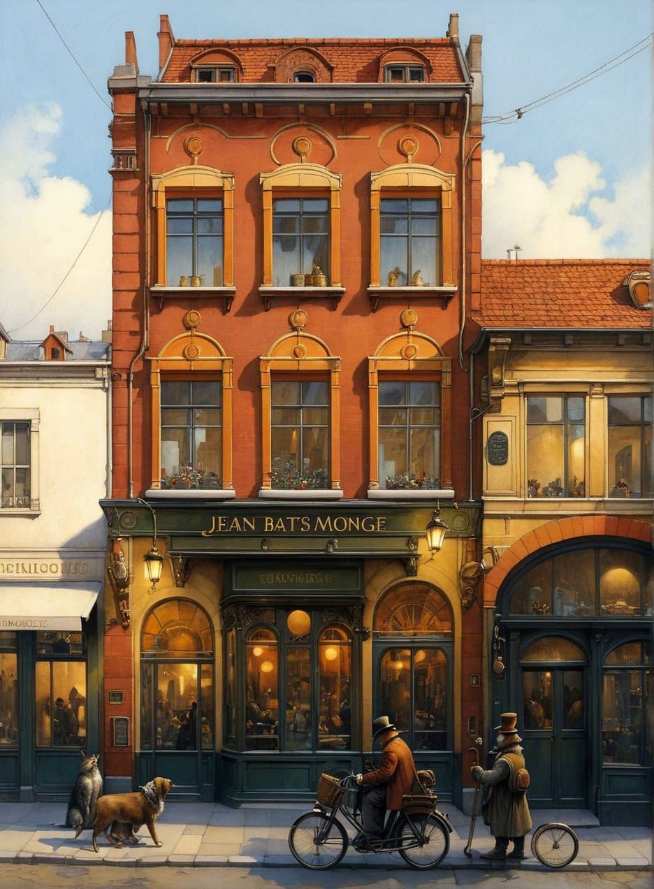 Warmly Lit European Street Scene in Oil Painting Style