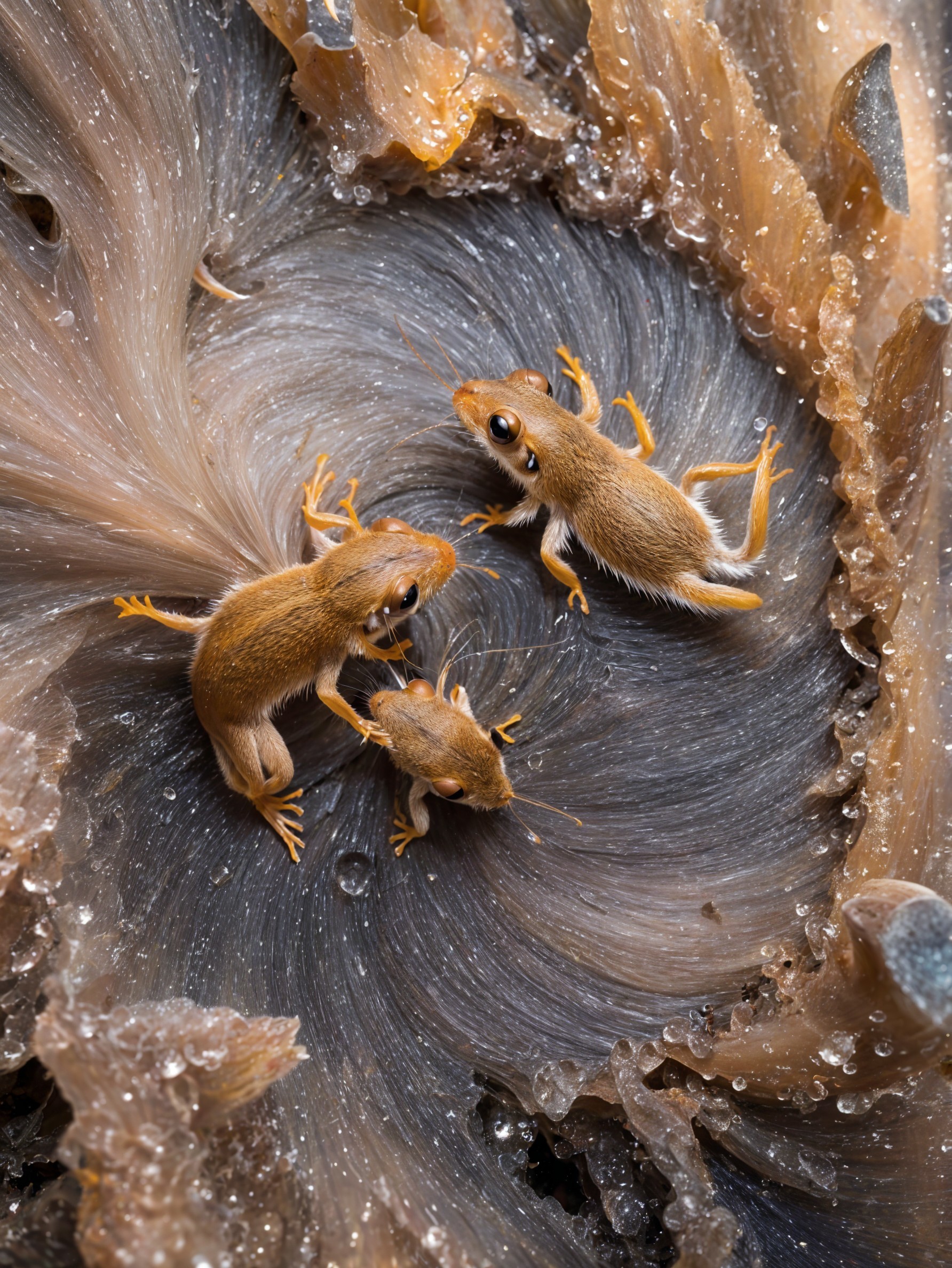 Light Brown Frogs in Whimsical Swirling Environment