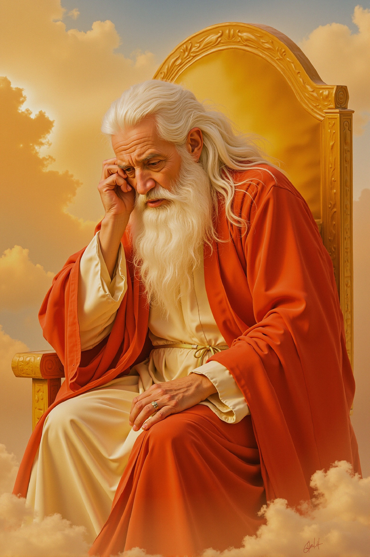 Majestic figure on golden throne in ethereal light