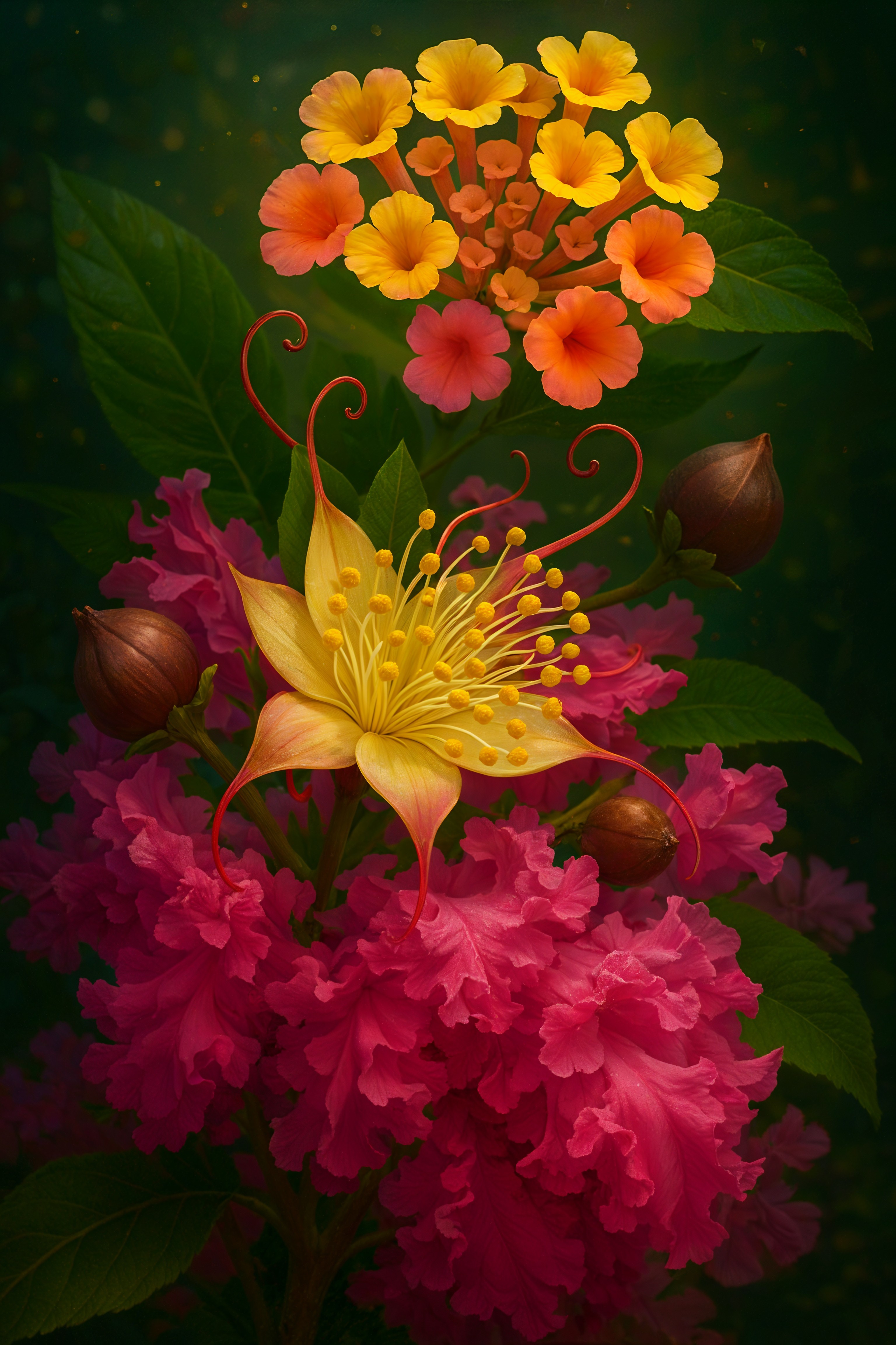 Vibrant Floral Composition with Yellow and Orange Blossoms