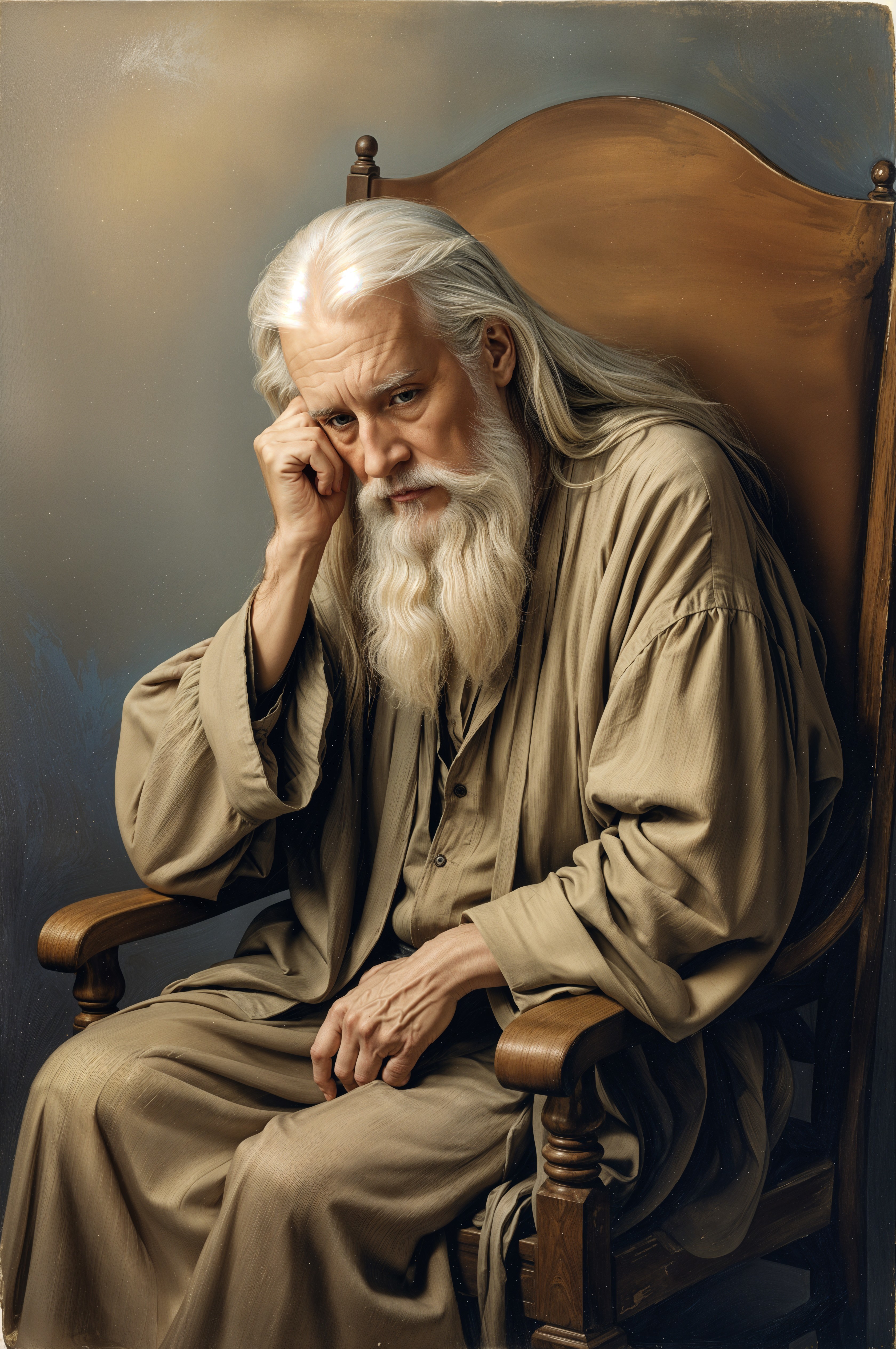 Elderly Man in Rocking Chair with Thoughtful Expression