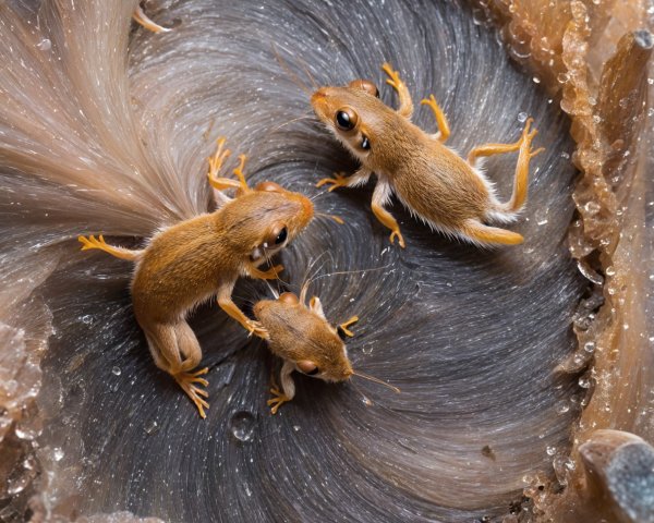 Light Brown Frogs in Whimsical Swirling Environment