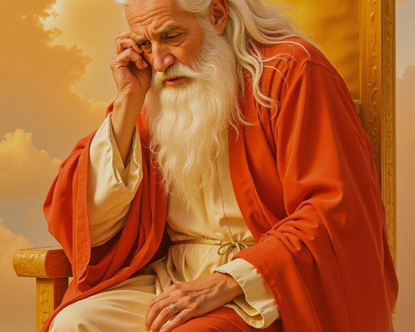 Majestic figure on golden throne in ethereal light