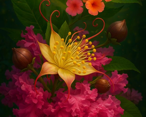 Vibrant Floral Composition with Yellow and Orange Blossoms