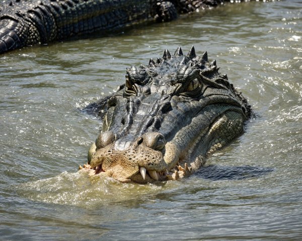 Crocodile Gliding in Water with Visible Prey