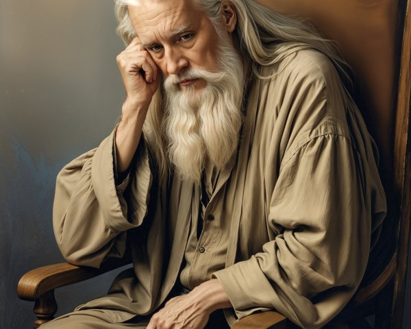 Elderly Man in Rocking Chair with Thoughtful Expression