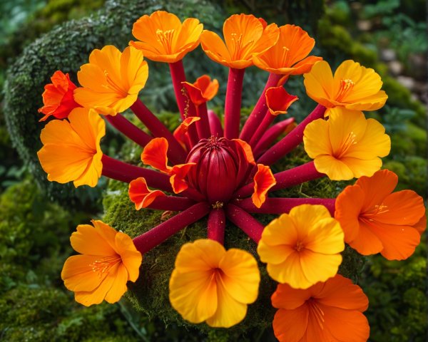Vibrant Floral Arrangement with Bright Colors and Moss