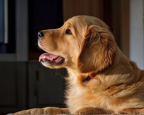 Golden Retriever Puppy on Soft Surface in Warm Light