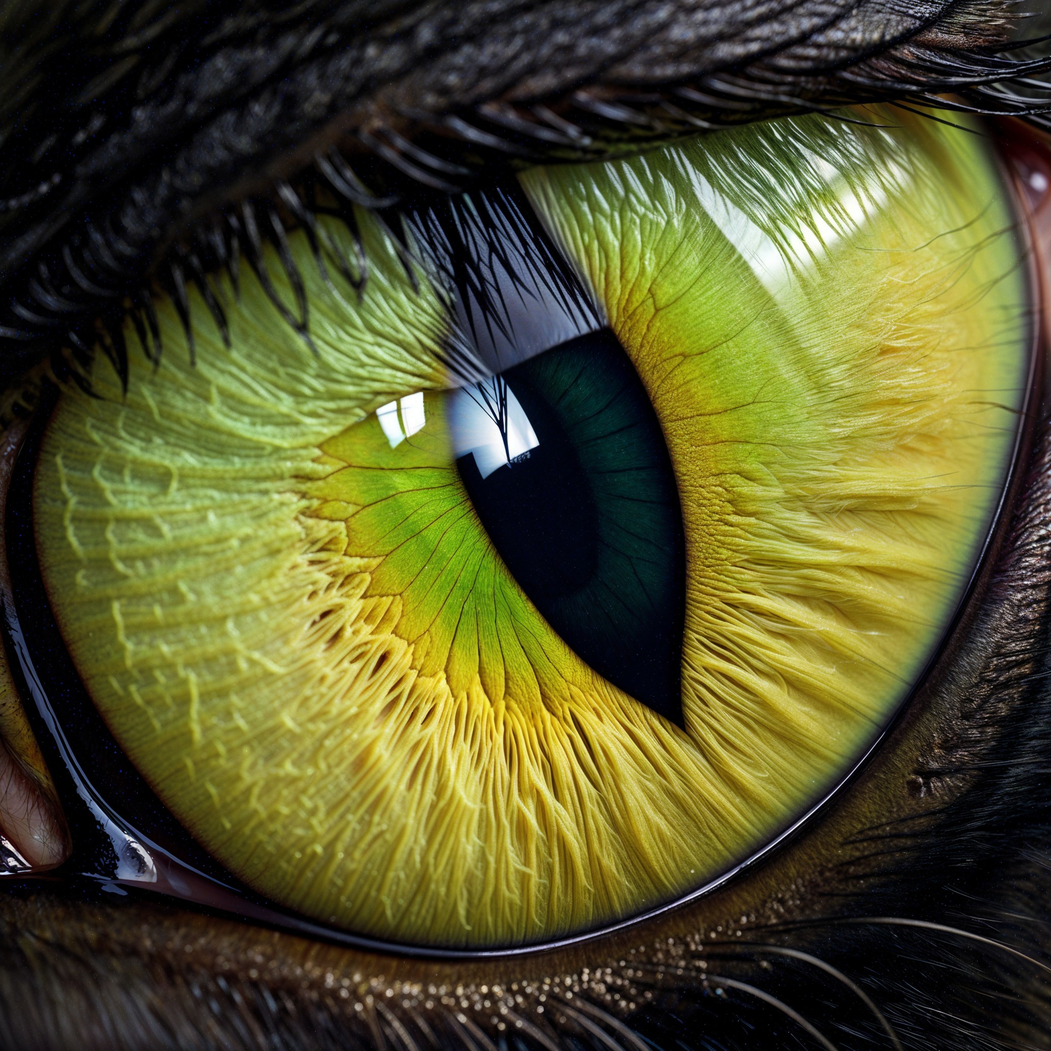 Close-Up of a Striking Green Cat Eye with Patterns