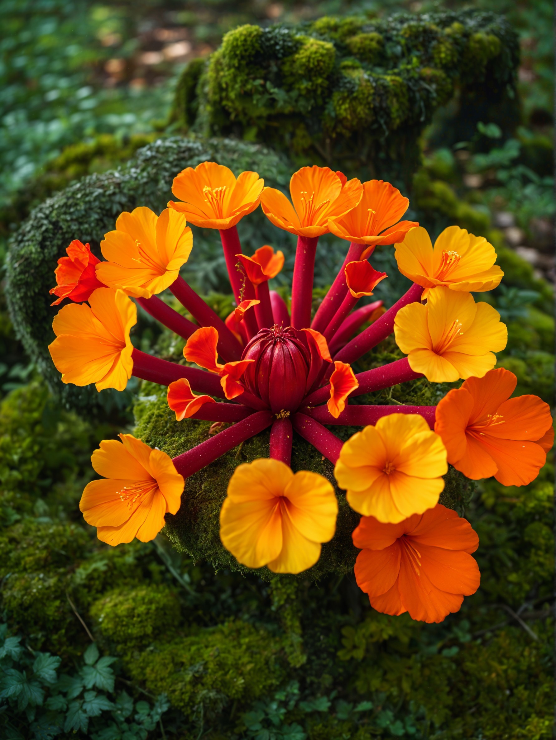 Vibrant Floral Arrangement with Bright Colors and Moss