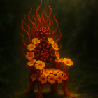 Vibrant throne made of red branches and flowers