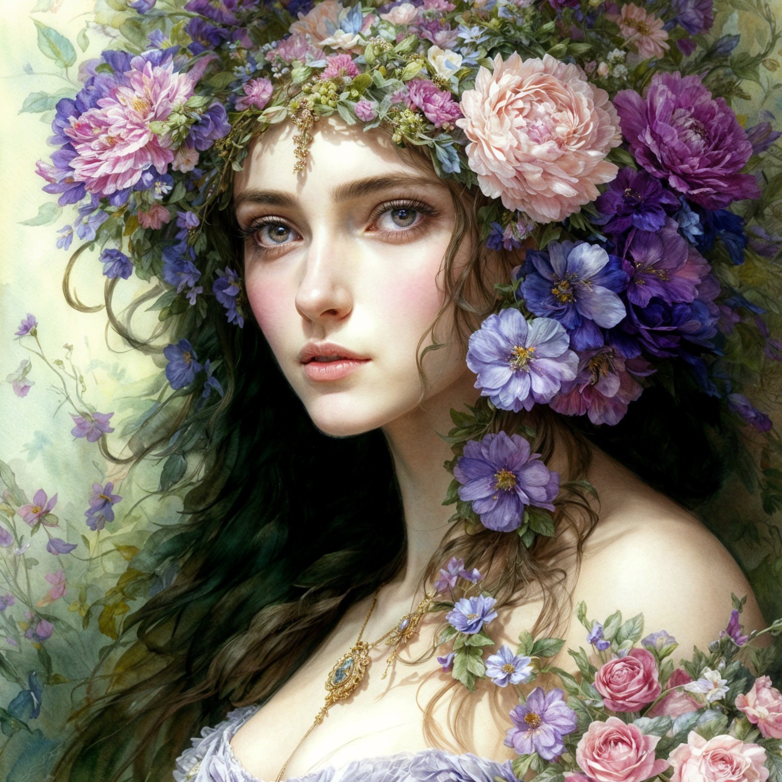 Portrait of a Young Woman with Floral Crown