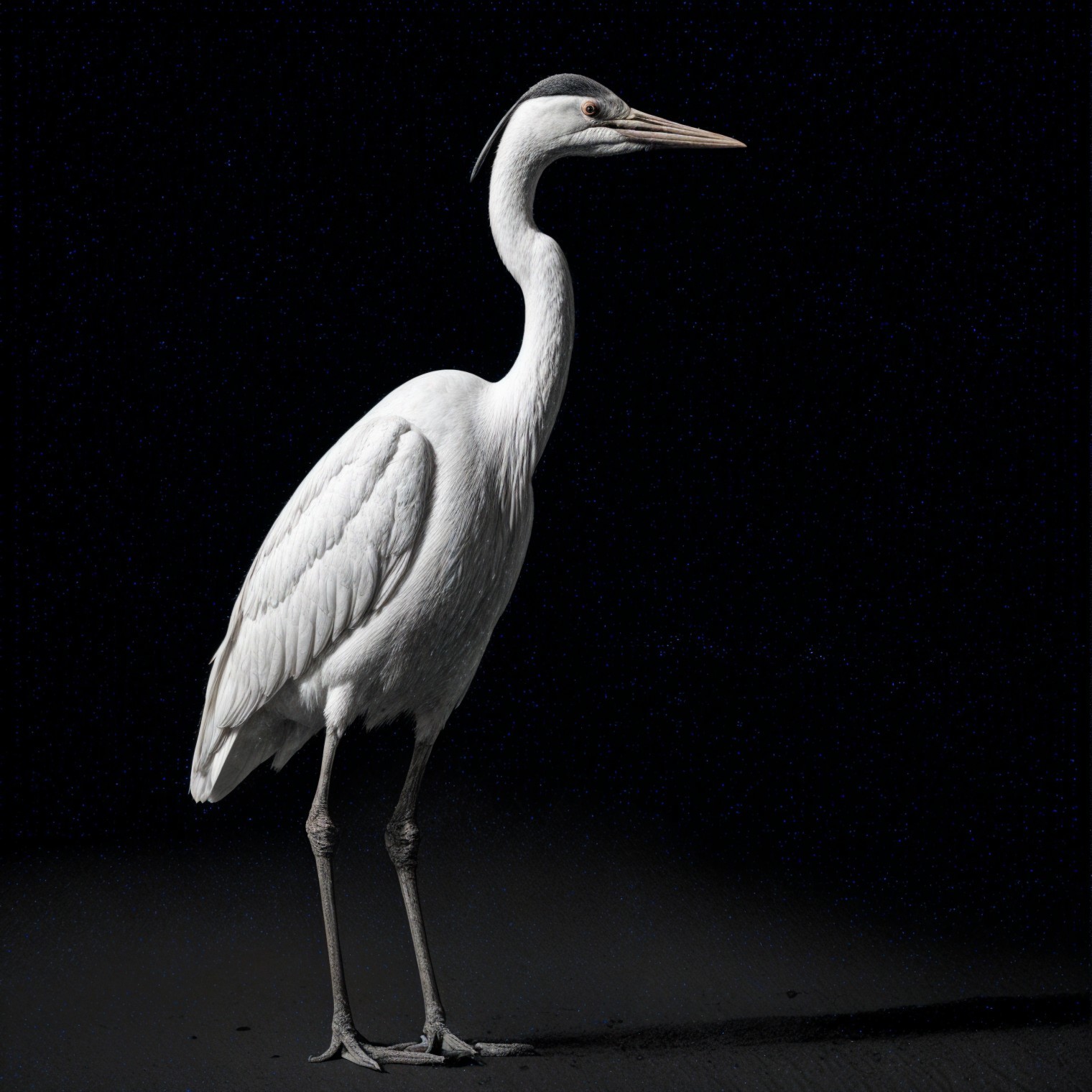 White Heron Against Dark Background Description