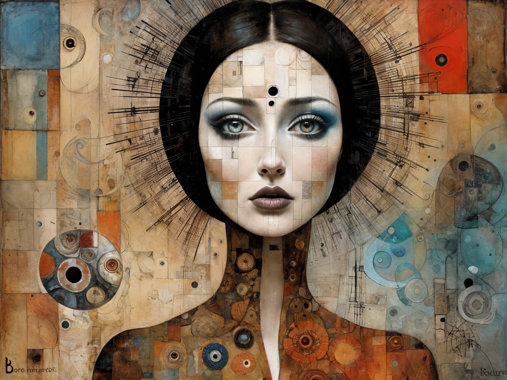 Abstract Portrait of a Woman with Geometric Patterns