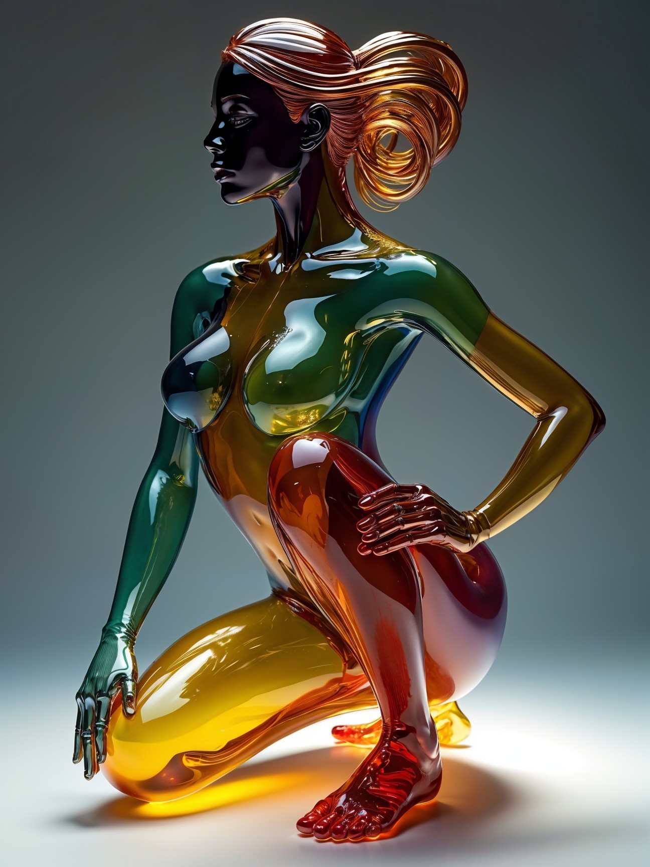Stylized Transparent Resin Sculpture in Crouching Pose