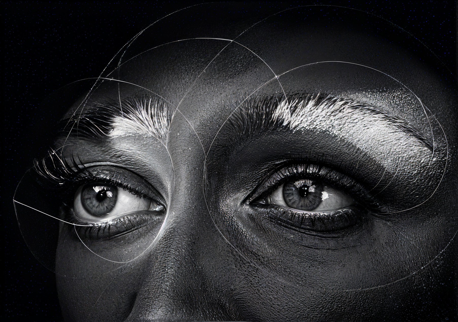 Close-up of a face with contrasting features and geometry