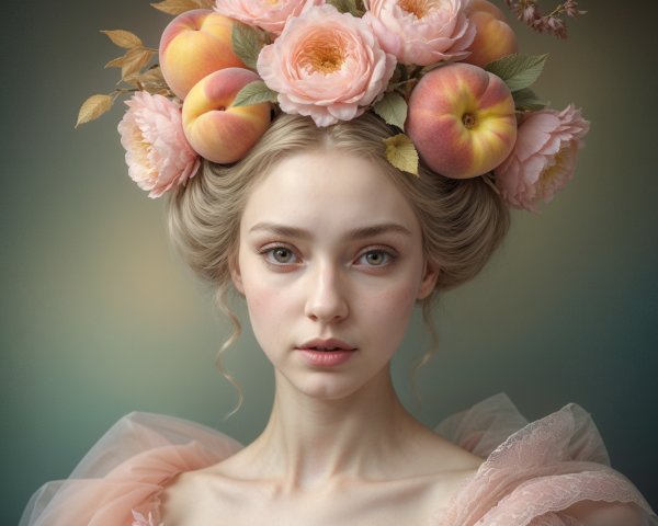 Young Woman in Floral Crown with Pastel Aesthetic