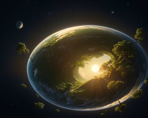 Surreal Spherical Landscape of a Lush Planet