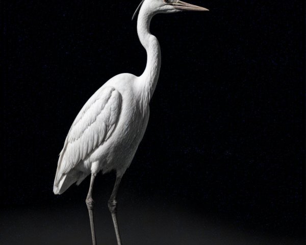 White Heron Against Dark Background Description