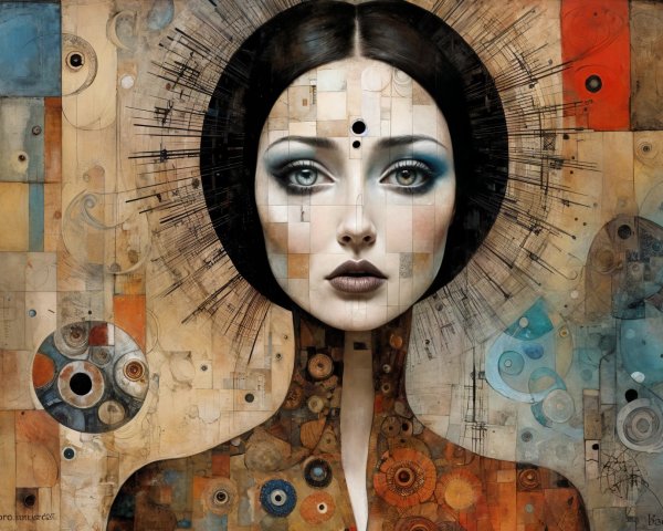 Abstract Portrait of a Woman with Geometric Patterns