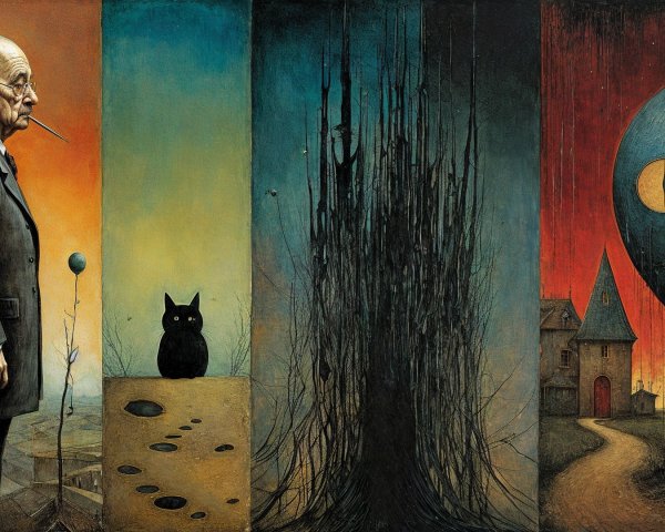 Surreal Triptych with Diverse Themes and Imagery