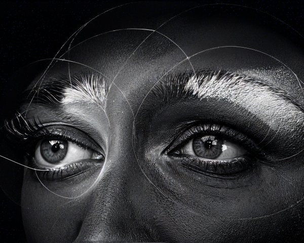 Close-up of a face with contrasting features and geometry