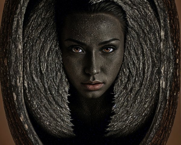 Portrait of a woman with textured bark background