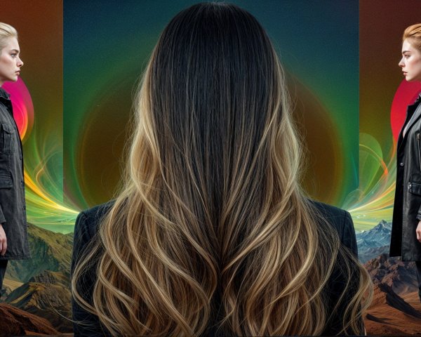Two Women in Profile Against Abstract Cosmic Background