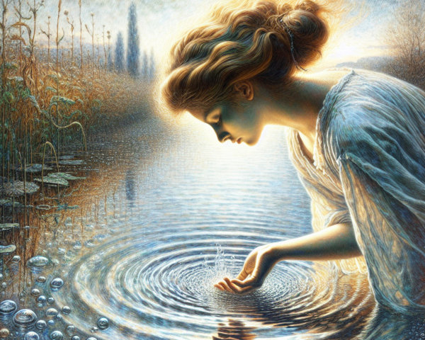 Contemplative Woman by Tranquil Water in Nature