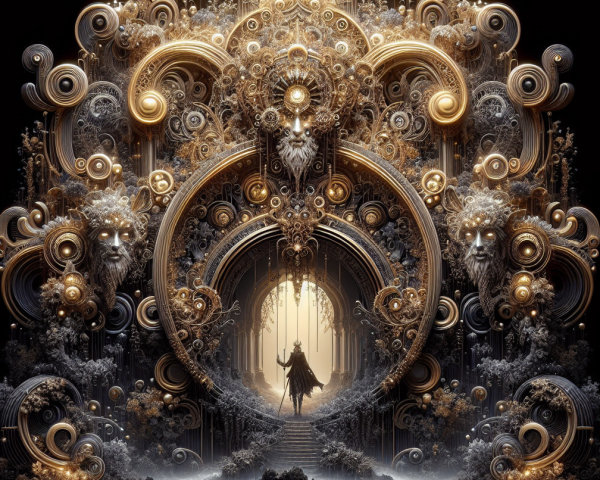 Mystical Portal in Ornate Archway with Figure