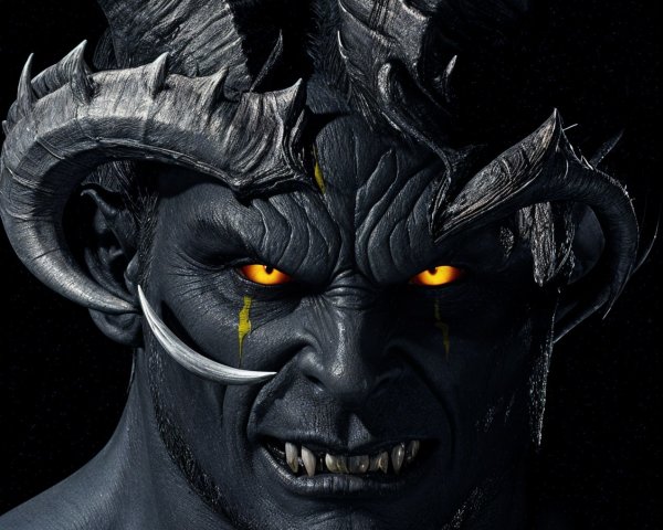 Fierce Horned Demon with Dark Skin and Intense Eyes