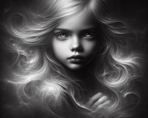 Portrait of a Young Girl with Ethereal Hair and Mystery