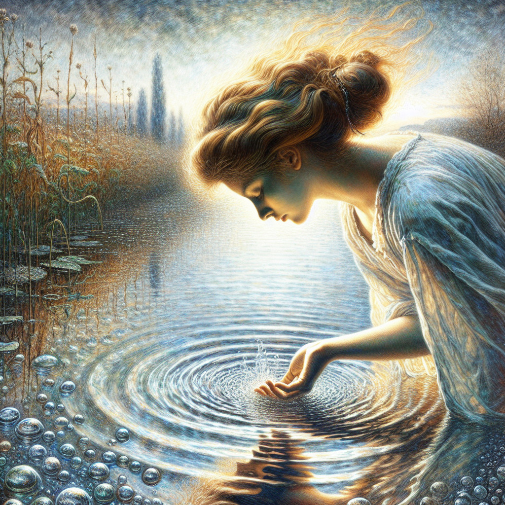 Contemplative Woman by Tranquil Water in Nature
