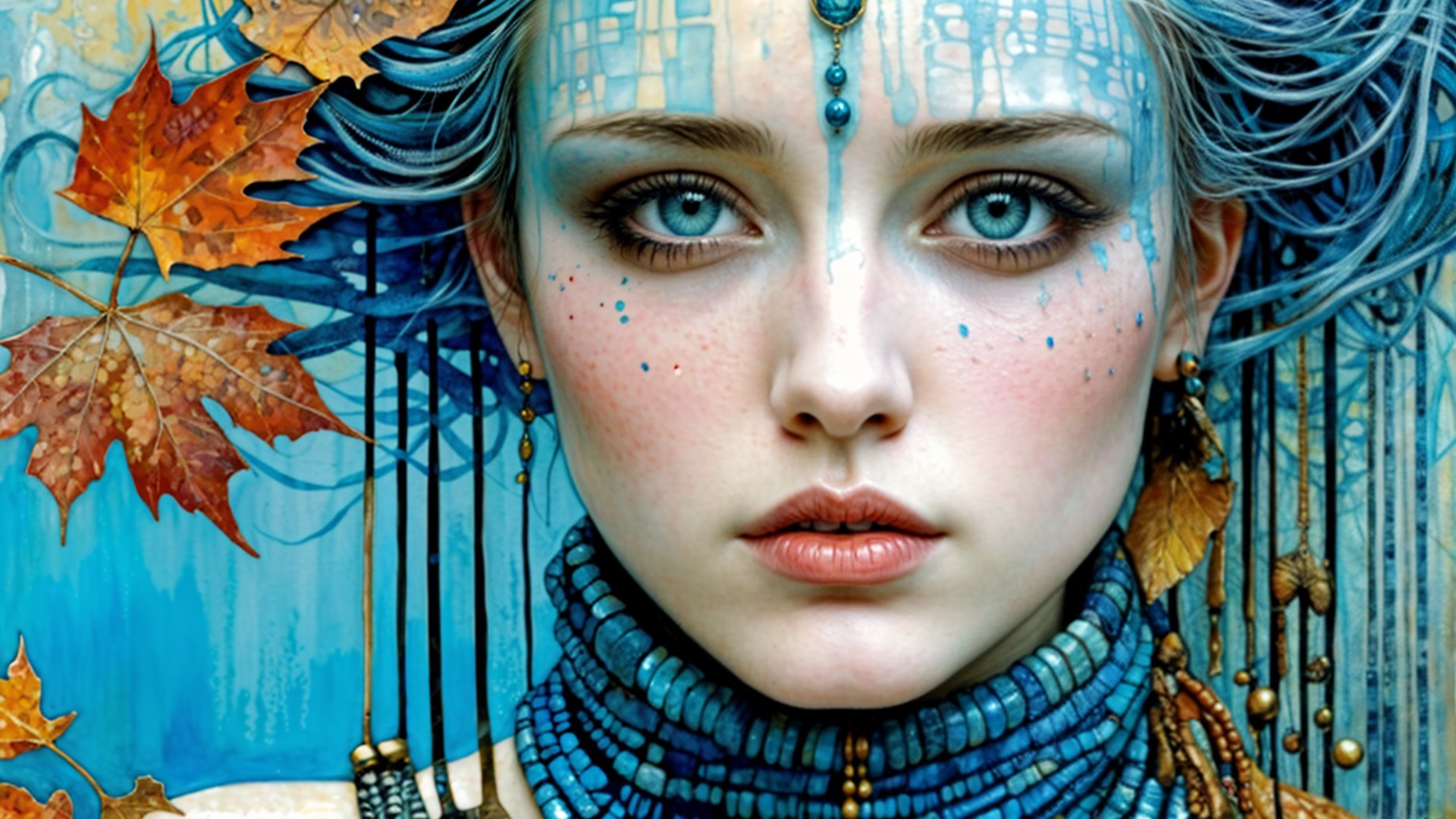 Portrait of a Young Woman with Blue Face Paint
