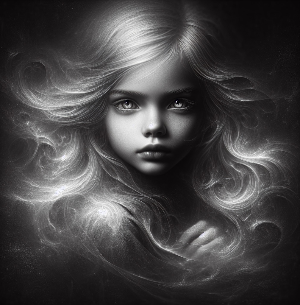 Portrait of a Young Girl with Ethereal Hair and Mystery